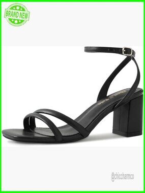Strappy Chunky Block Heels Square Toe Ankle Buckle Heeled Sandals